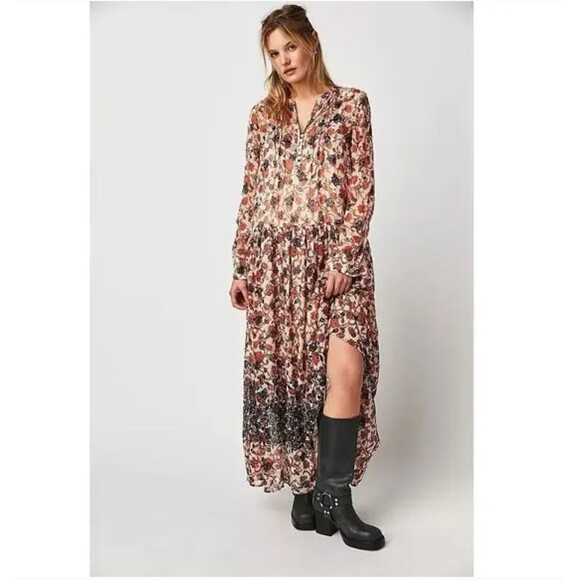 Free People Dresses & Skirts - Free People See It Through Floral Maxi Dress Size L Tea Combo $168 EUC